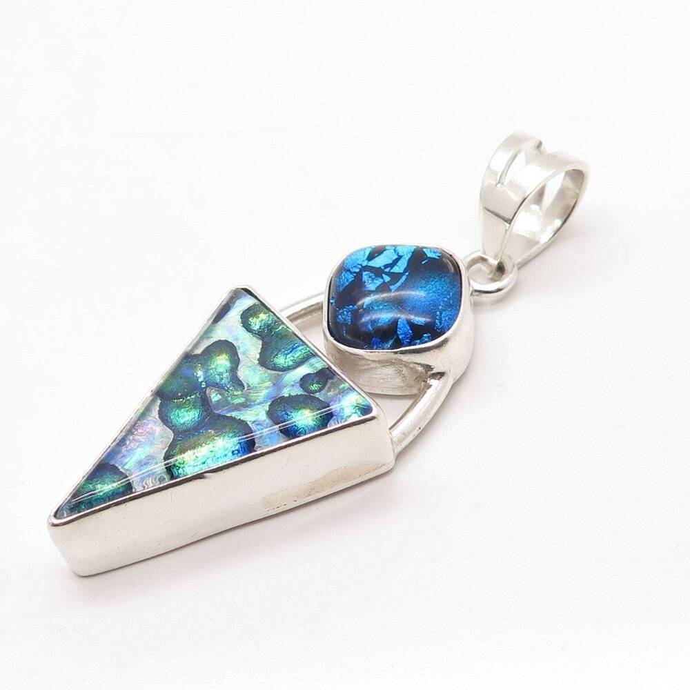 925 Sterling Silver Vintage Reu Roman Glass Pendant - Picture 6 of 8